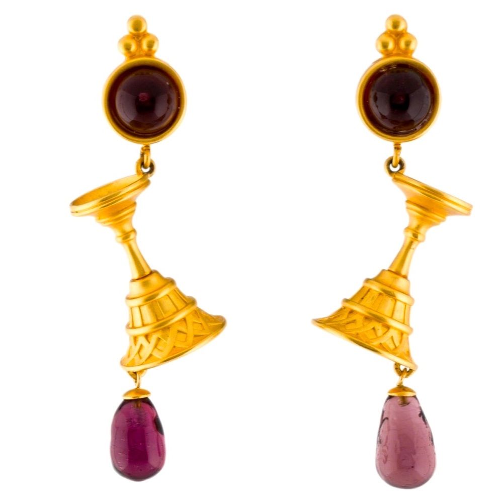 Vintage Karl Lagerfeld Gripoix Wine Goblet Drop Clip On Earrings